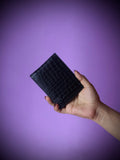 Croco embossed leather ladies wallet black - front view showing exotic crocodile texture