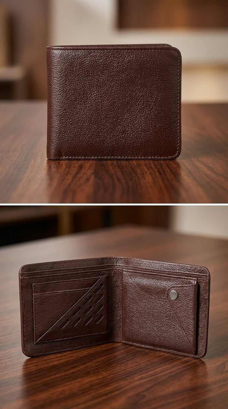 Leather Small Money Bag - brown open interior detail view