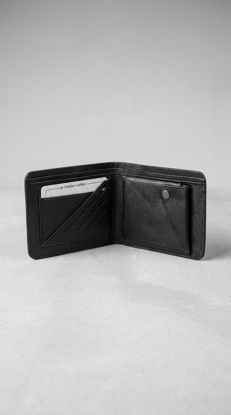 Leather Small Money Bag - brown front and interior multi-view