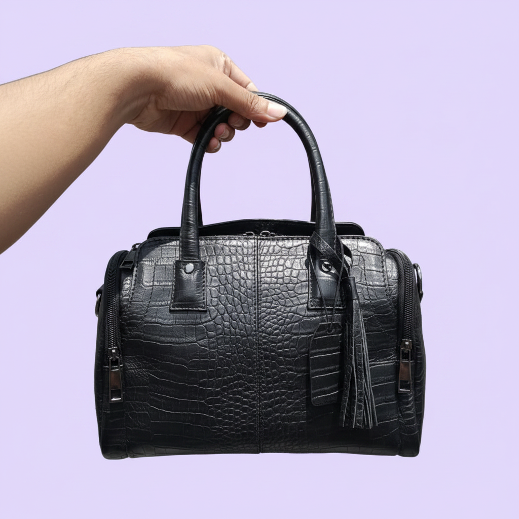 Black Croco Handbag – Bright Front