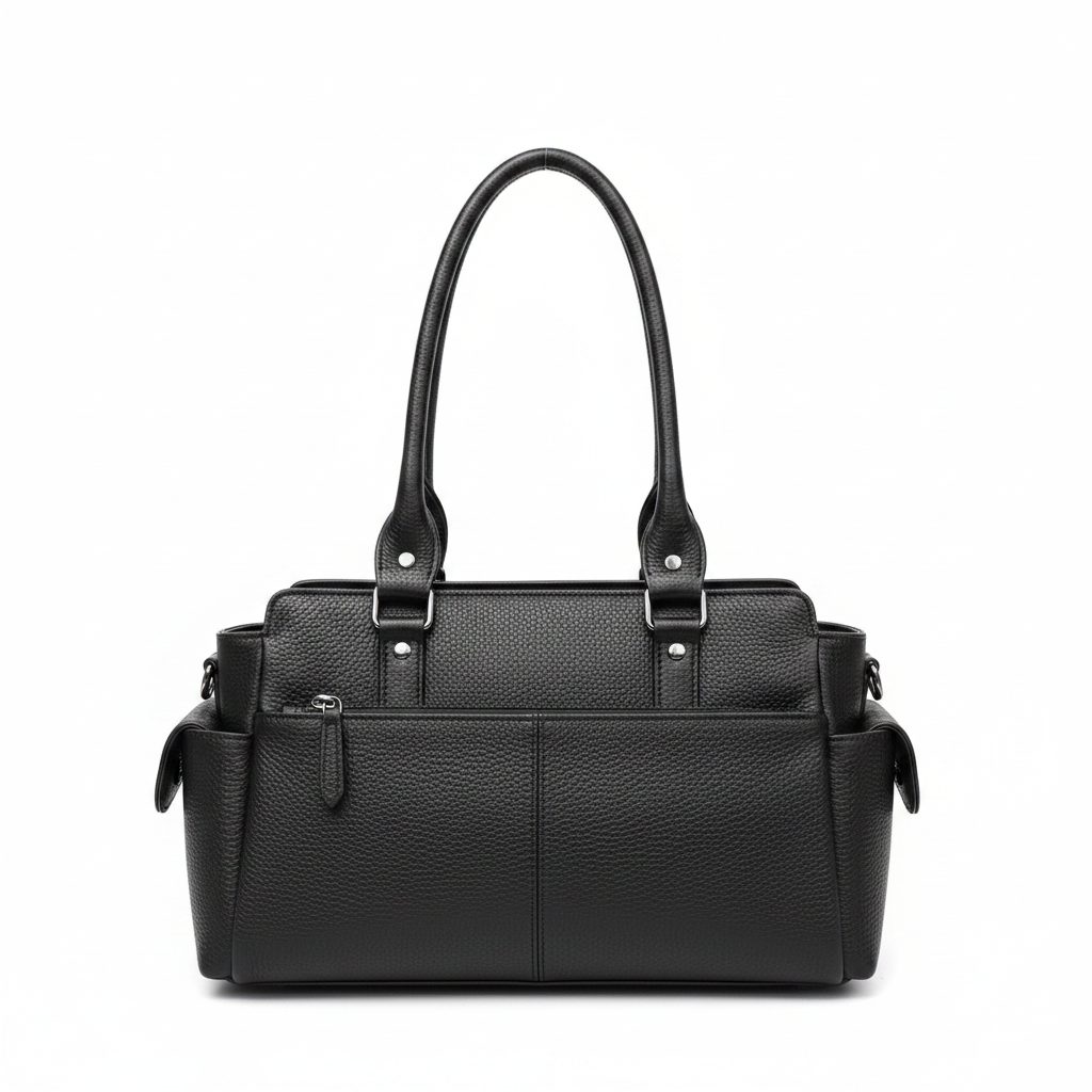 Silvia black leather handbag front view