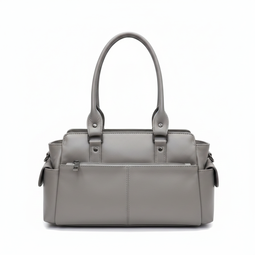 Silvia grey leather handbag front view
