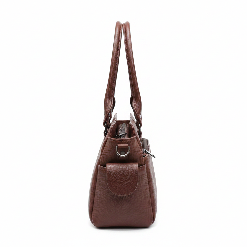 Silvia brown leather handbag side view