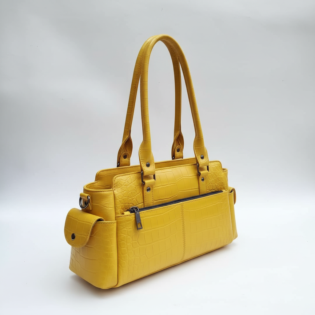 Silvia yellow leather handbag side view