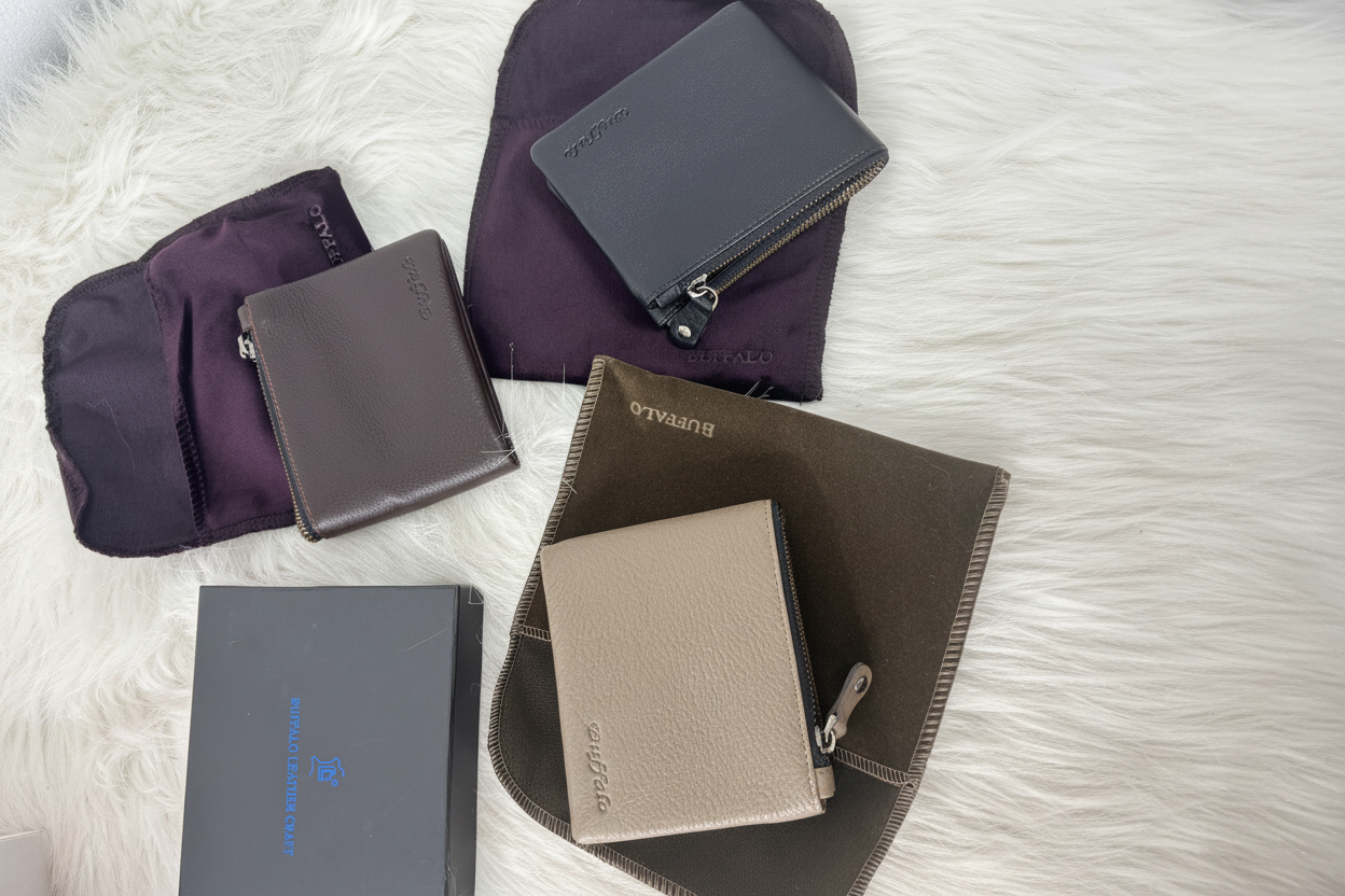 Buffalo wallets in multiple colors with dust bags