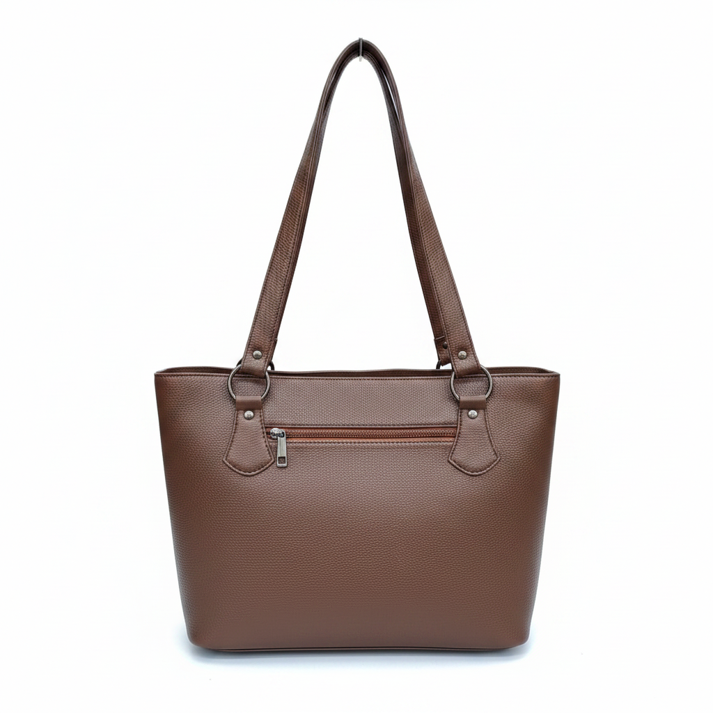 Silvia tan leather tote bag front view