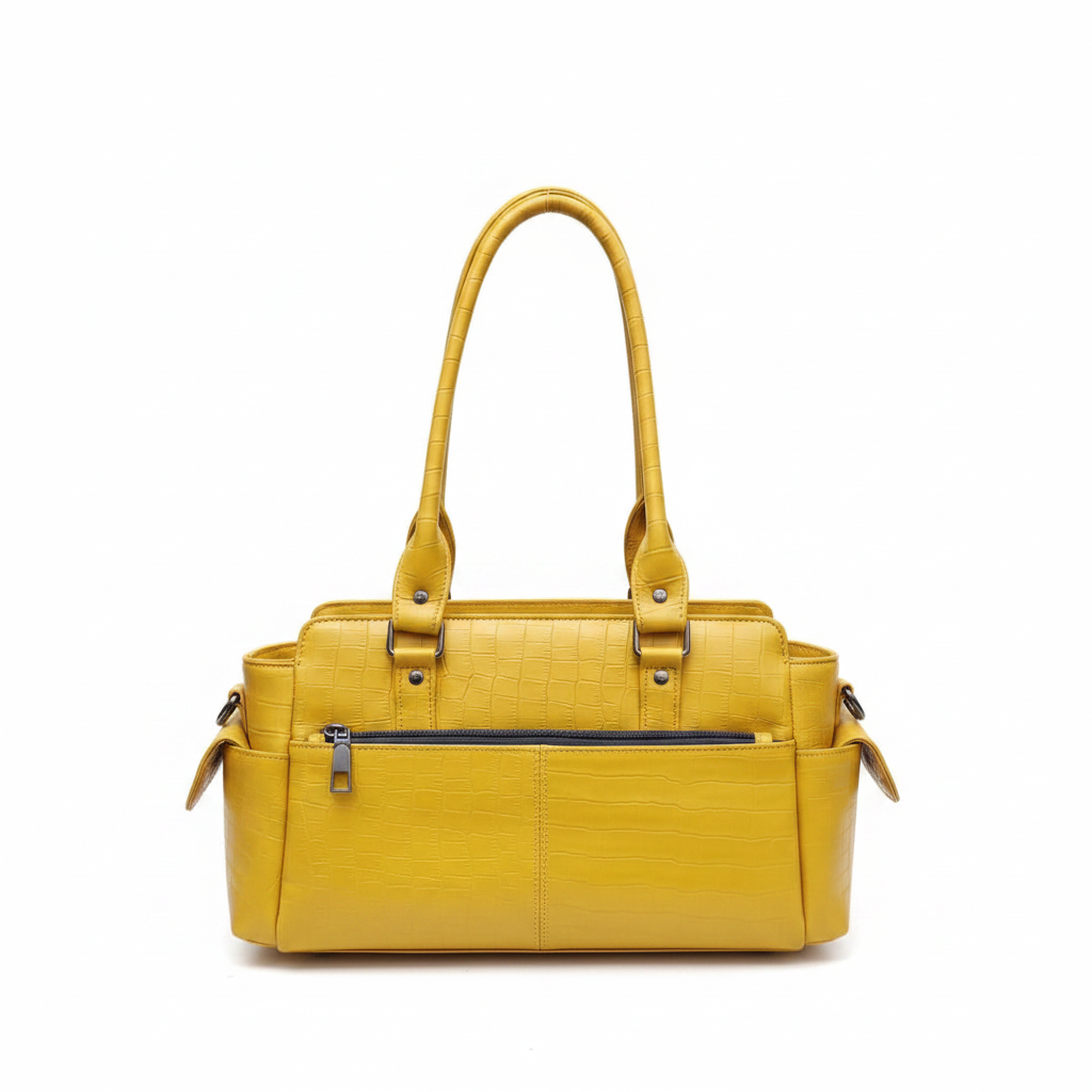 Silvia yellow leather handbag front view