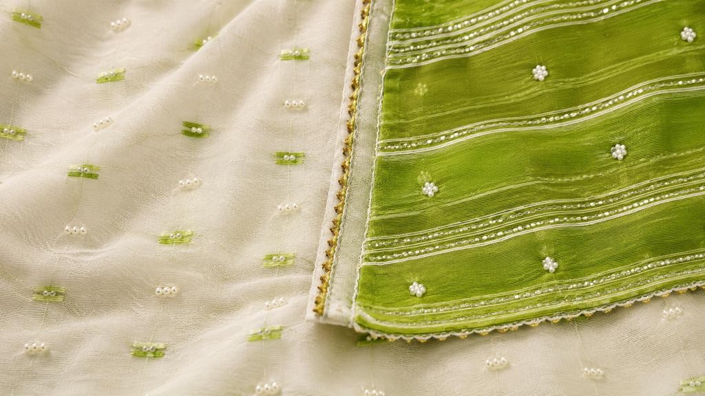 Ivory Lime Net Fabric