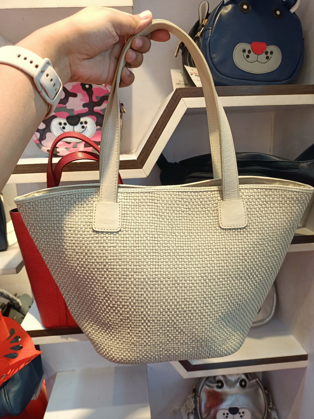 Silvia Signature – Ivory Weave Leather Tote