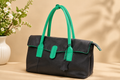 Premium Leather Tote Bag with Green Accents