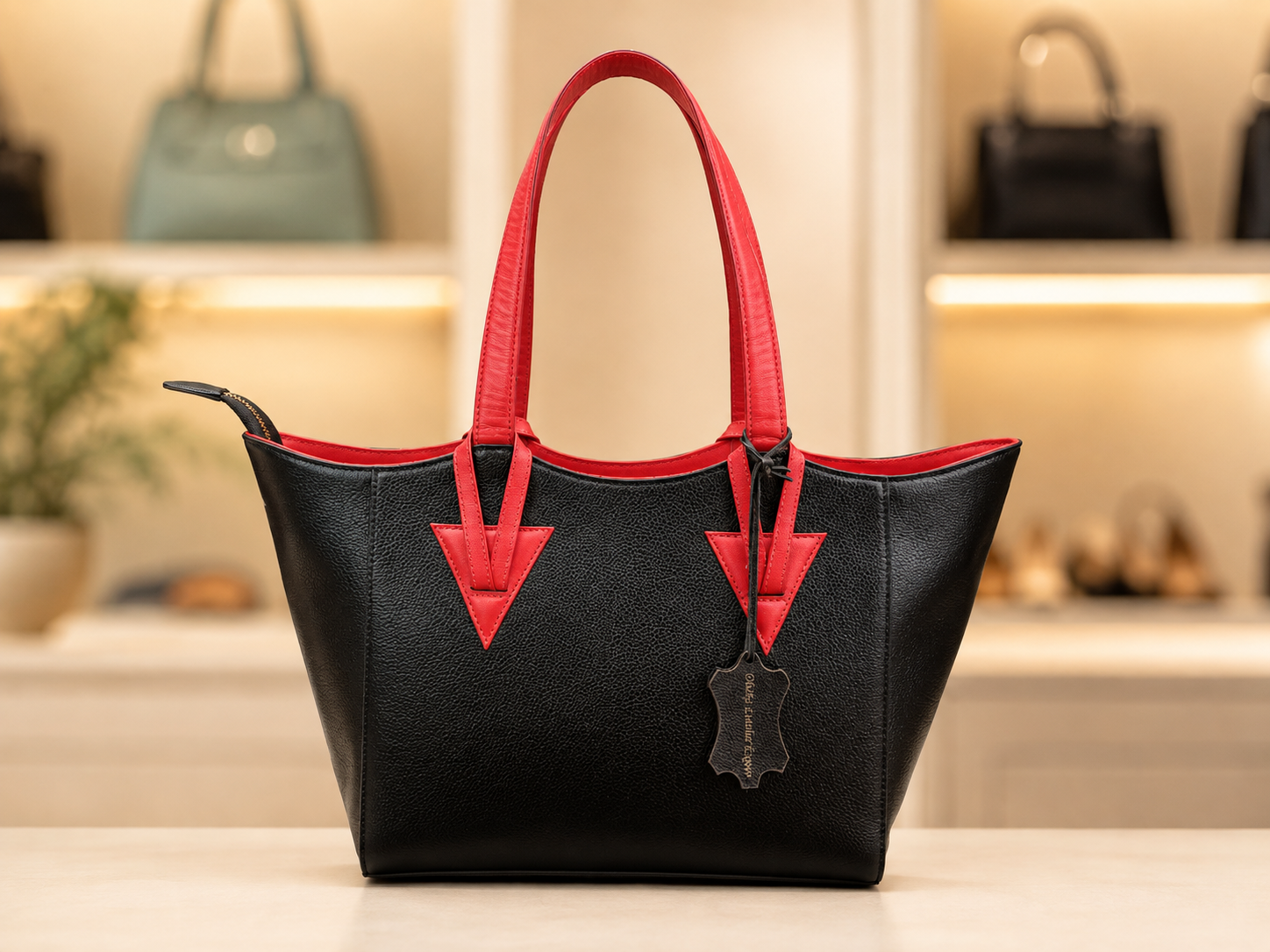 Premium Genuine Leather Tote Bag red