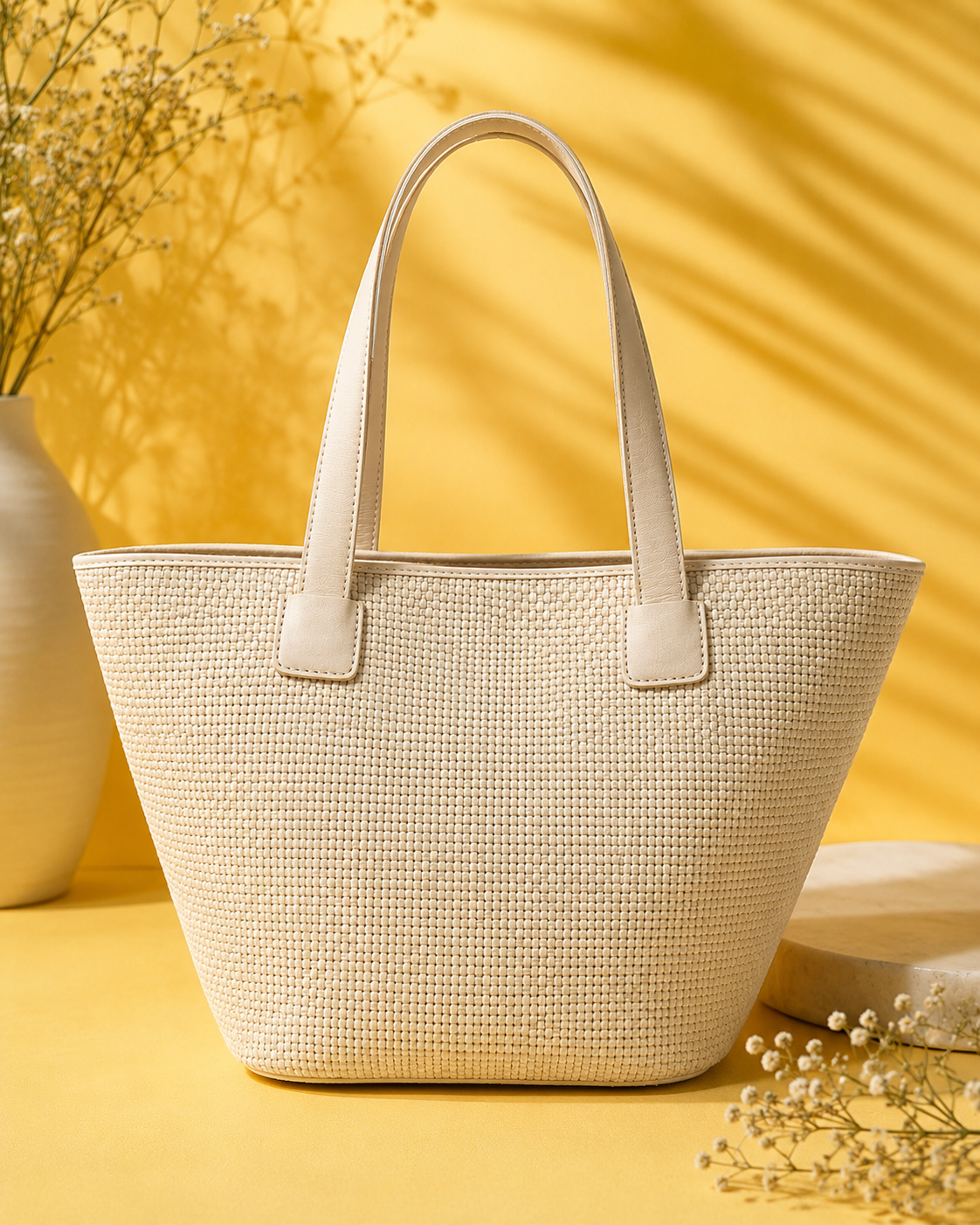 Silvia Signature – Ivory Weave Leather Tote
