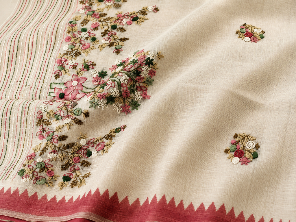 Khadi Embroidered Saree
